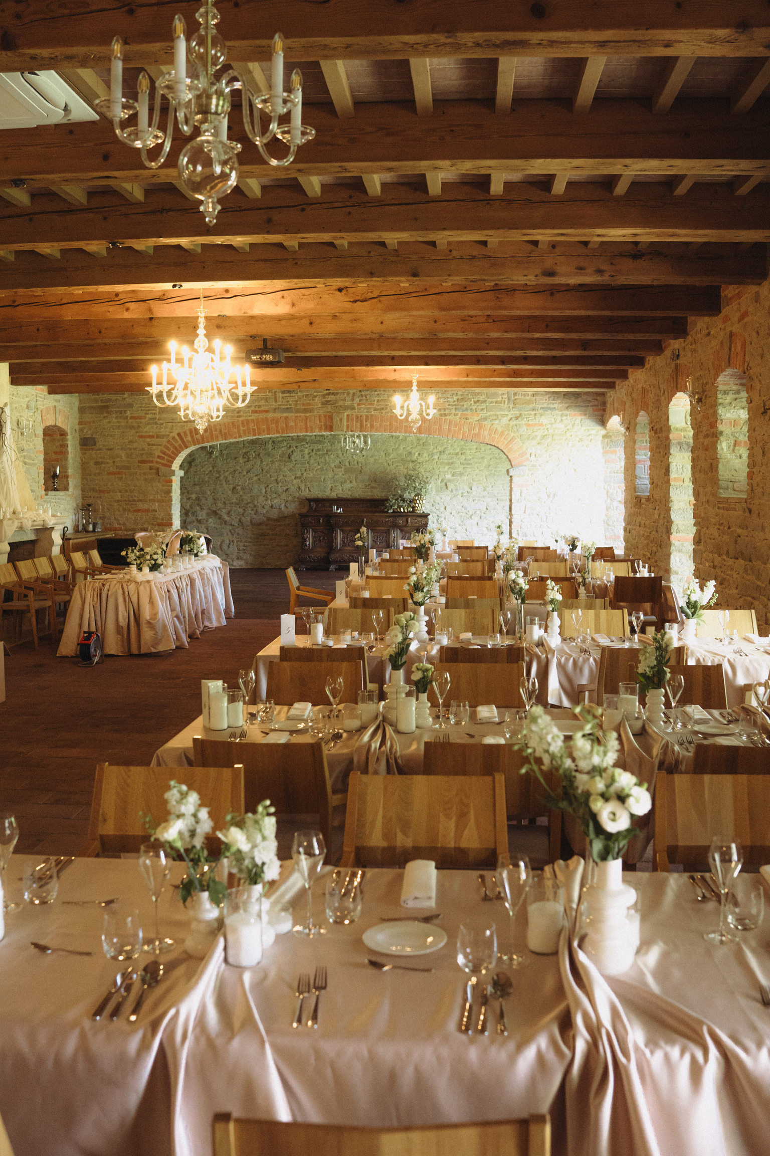 Wedding reception tables prepared for guests